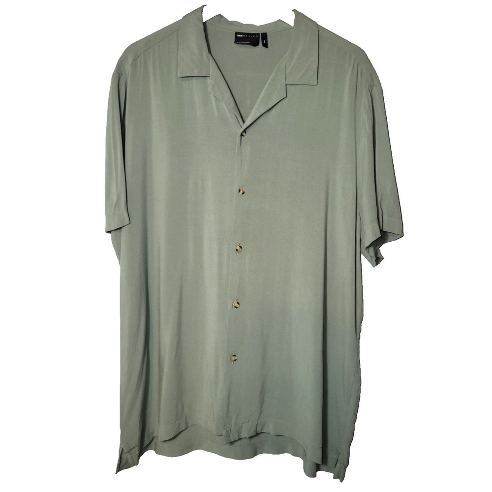 ASOS Designs Sage Green Soft Viscose Button Up Short Sleeve Shirt 2XL Career